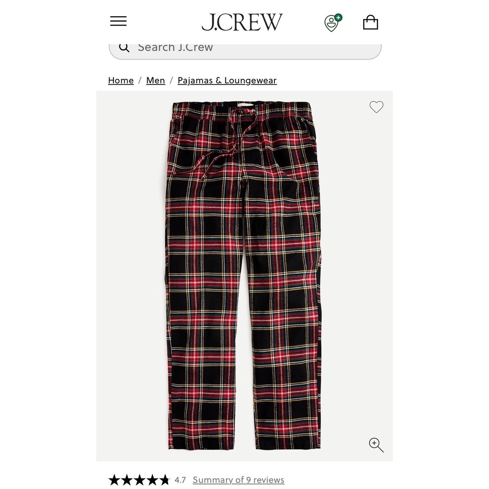 J Crew Mens Flannel Pajama Pant Stewart Tartan Plaid Black Red Cotton Lounge L